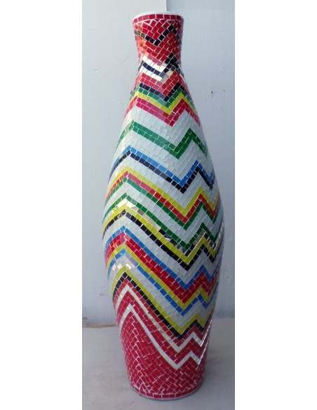 Vaso in ceramica e mosaico di vetro design tipo "missoni" realizzato a mano cm 100x35