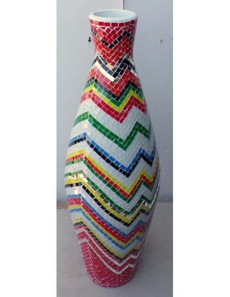 Vaso in ceramica e mosaico di vetro design tipo "missoni" realizzato a mano cm 100x35