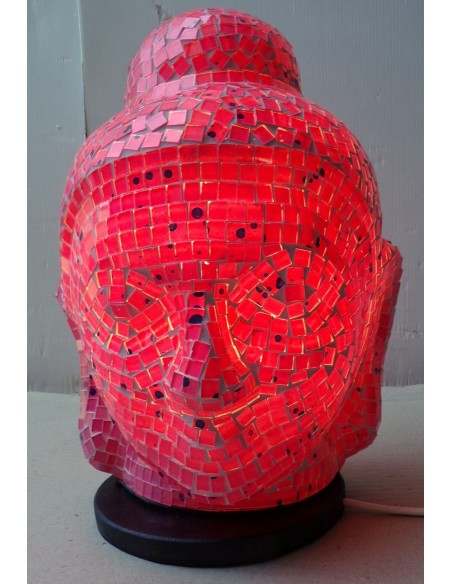 Lampada abatjour Testa di Buddha in resina e mosaico rosa rossa idea regalo