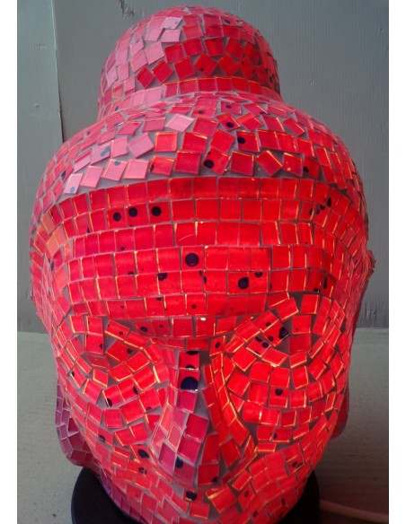 Lampada abatjour Testa di Buddha in resina e mosaico rosa rossa idea regalo