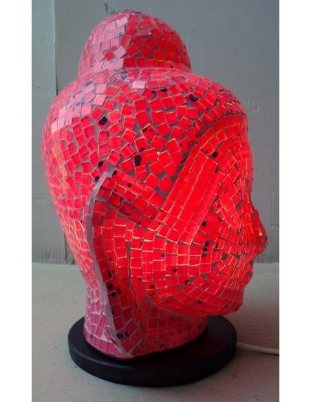 Lampada abatjour Testa di Buddha in resina e mosaico rosa rossa idea regalo
