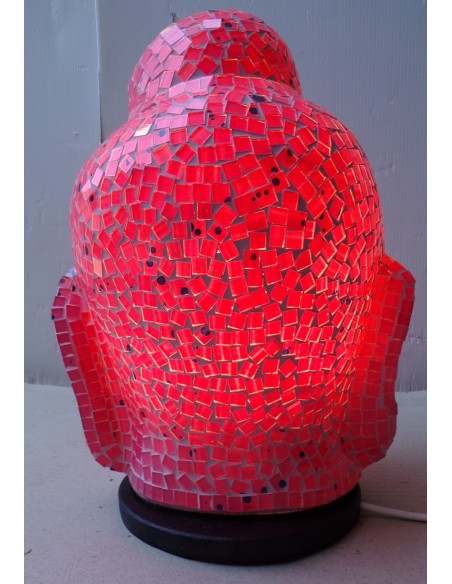 Lampada abatjour Testa di Buddha in resina e mosaico rosa rossa idea regalo