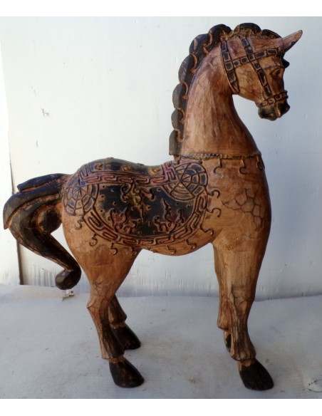 Cavallo imperiale in legno creato a mano cm 43x12x52h marrone decapato unicorno