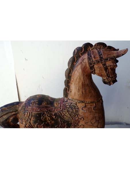Cavallo imperiale in legno creato a mano cm 43x12x52h marrone decapato unicorno