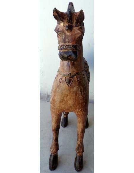 Cavallo imperiale in legno creato a mano cm 43x12x52h marrone decapato unicorno