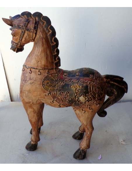 Cavallo imperiale in legno creato a mano cm 43x12x52h marrone decapato unicorno