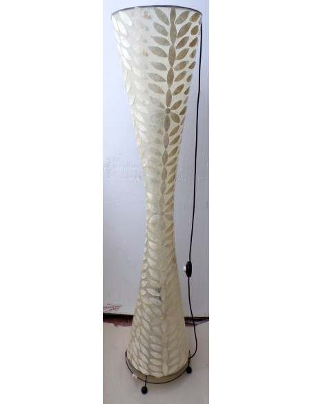 Piantana in resina e conchigila madreperla applicata cm 150h lampada bianca cono fiori