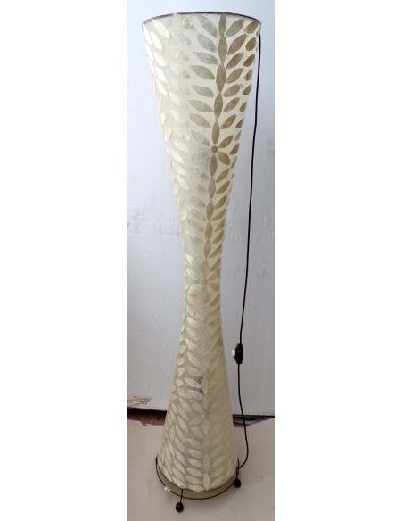 Piantana in resina e conchigila madreperla applicata cm 150h lampada bianca cono fiori