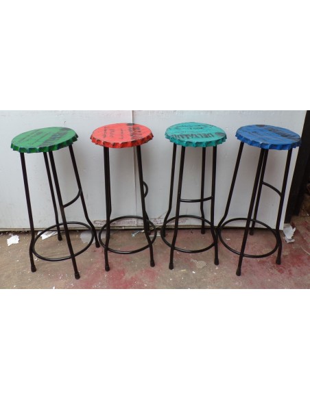 Sgabello Bar con seduta a tappo bottiglia giallo nero rosso grigio industrial