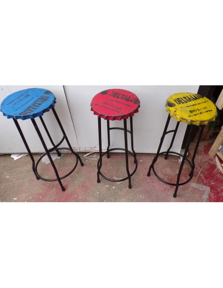 Sgabello Bar con seduta a tappo bottiglia giallo nero rosso grigio industrial