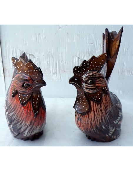 Gallo e Gallina in legno dipinti e creati a mano coppia idea regalo