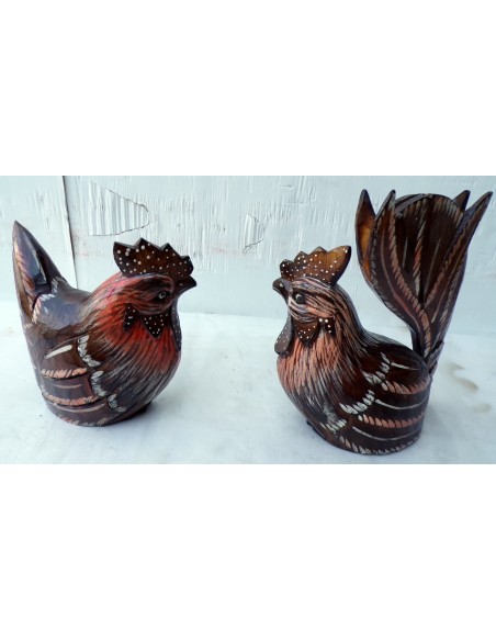 Gallo e Gallina in legno dipinti e creati a mano coppia idea regalo