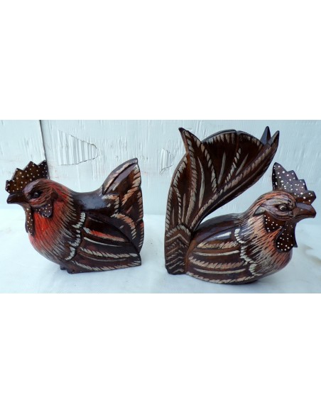 Gallo e Gallina in legno dipinti e creati a mano coppia idea regalo