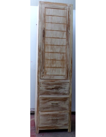 Colonna bagno in Teak massello color decapata bianco cm 50x40x185h industrial mobile bagno