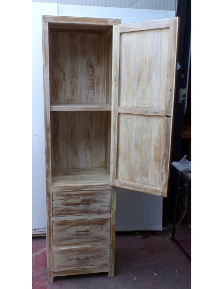 Colonna bagno in Teak massello color decapata bianco cm 50x40x185h industrial mobile bagno