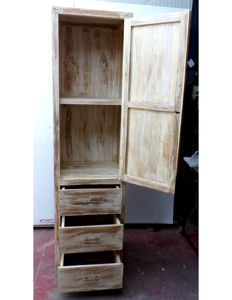 Colonna bagno in Teak massello color decapata bianco cm 50x40x185h industrial mobile bagno