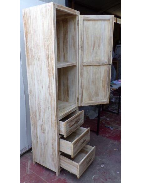 Colonna bagno in Teak massello color decapata bianco cm 50x40x185h industrial mobile bagno