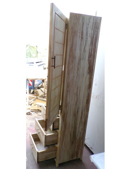 Colonna bagno in Teak massello color decapata bianco cm 50x40x185h industrial mobile bagno