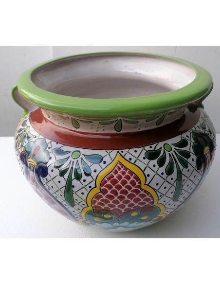 Vaso in ceramica Messicana realizzata e dipinto a mano cm 48x35 floreale 3 verde