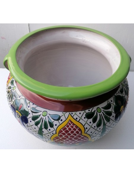 Vaso in ceramica Messicana realizzata e dipinto a mano cm 48x35 floreale 3 verde