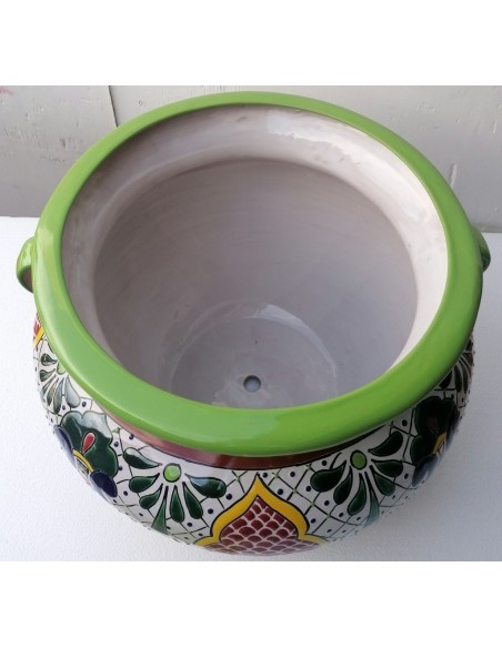 Vaso in ceramica Messicana realizzata e dipinto a mano cm 48x35 floreale 3 verde