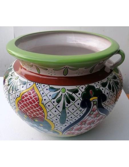 Vaso in ceramica Messicana realizzata e dipinto a mano cm 48x35 floreale 3 verde