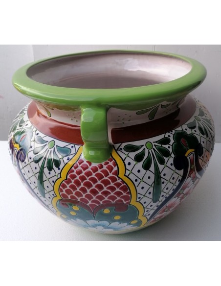 Vaso in ceramica Messicana realizzata e dipinto a mano cm 48x35 floreale 3 verde