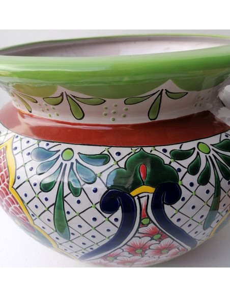 Vaso in ceramica Messicana realizzata e dipinto a mano cm 48x35 floreale 3 verde
