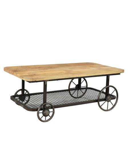 tavolo da caffè o fumo COFFE TABLE DECORATIVO CON RUOTE INDUSTRIAL CM120X65X45 LEGNO/FERRO