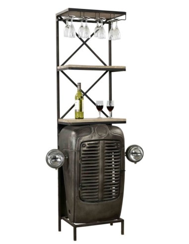 Mobile bar porta bottiglie e bicchieri TRATTORE VINTAGE INDUSTRIAL CM  50X38X183 LEGNO/FERRO