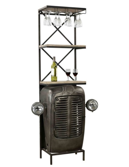 Mobile bar porta bottiglie e bicchieri "TRATTORE" VINTAGE INDUSTRIAL CM 50X38X183 LEGNO/FERRO