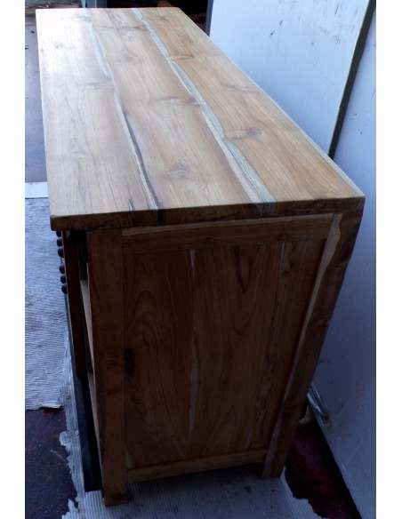 Mobile bagno o porta TV in Teak massello cm 120x45x75h con metallo ante scorrevoli industrial