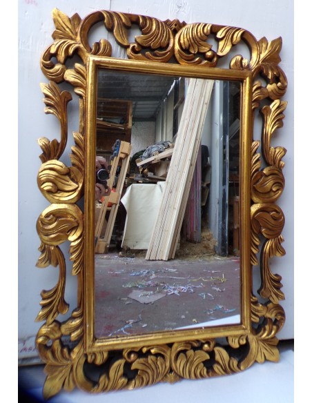 Specchio barocco in legno intarsiato cm 100x70 oro anticato mod. Victoria