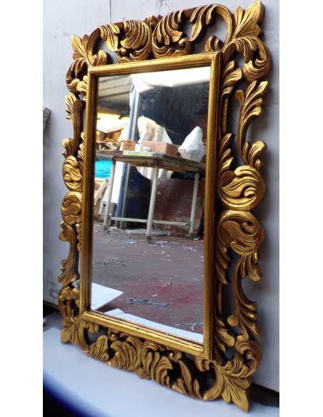 Specchio barocco in legno intarsiato cm 100x70 oro anticato mod. Victoria