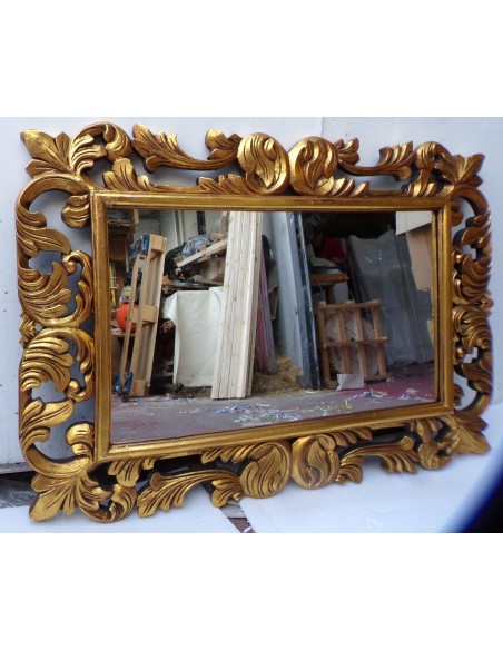 Specchio barocco in legno intarsiato cm 100x70 oro anticato mod. Victoria