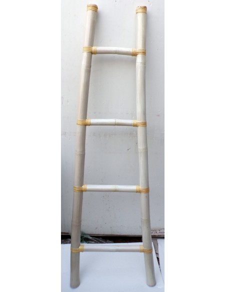 Scala in bamboo cm 50/33x160 bianca decapata etnico porta asciugamani bagno color naturale bambù