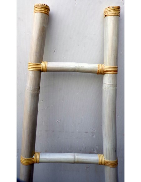 Scala in bamboo cm 50/33x160 bianca decapata etnico porta asciugamani bagno color naturale bambù