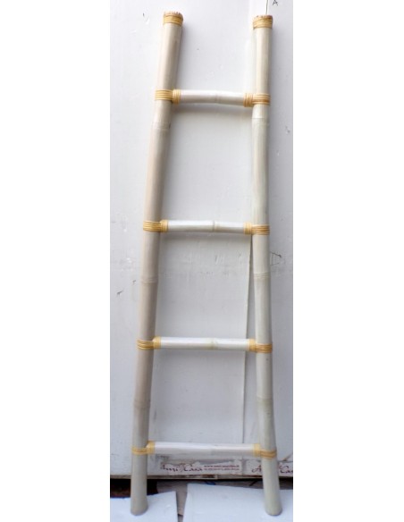Scala in bamboo cm 50/33x160 bianca decapata etnico porta asciugamani bagno color naturale bambù
