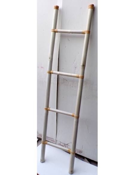Scala in bamboo cm 160X40 etnico porta asciugamani bagno bianca decapata bambù