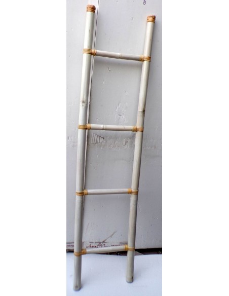 Scala in bamboo cm 160X40 etnico porta asciugamani bagno bianca decapata bambù