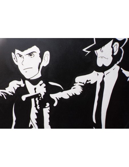 Quadro ritratto di Lupin III e Jigen stilizzato cm 100x90 con pistola pop art moderno arredo dipinto