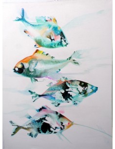 Quadro astratto astratto pesci in movimento cm 120x90...