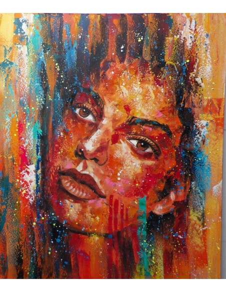 Quadro dipinto pop art ragazza cm120x100 moderno industrial tela pannello donna