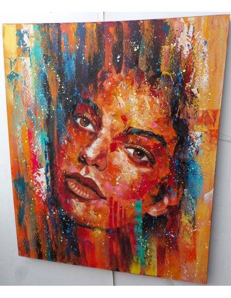 Quadro dipinto pop art ragazza cm120x100 moderno industrial tela pannello donna