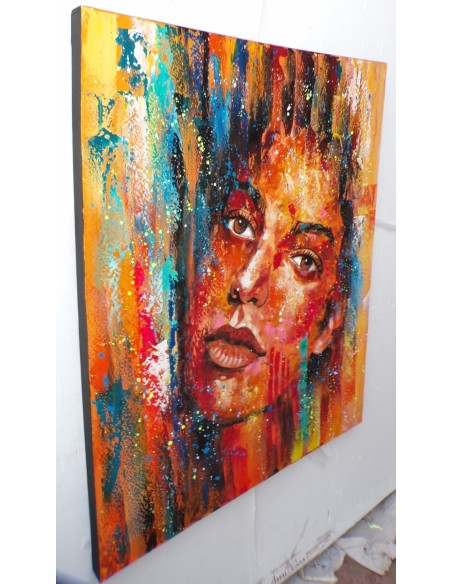 Quadro dipinto pop art ragazza cm120x100 moderno industrial tela pannello donna