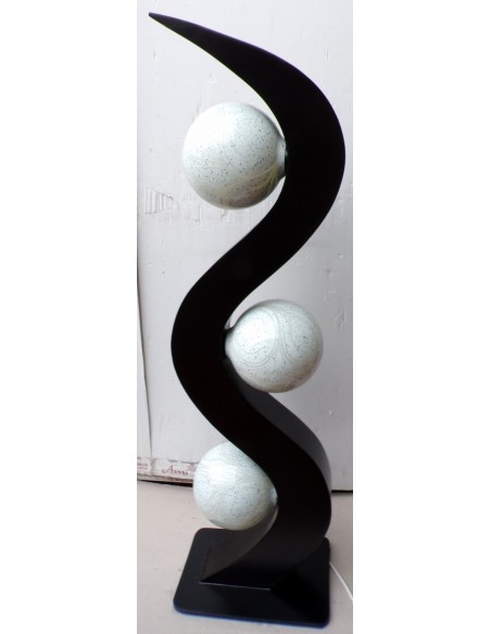 Lampada piantana cm 36x25x125h in legno mdf nero con 3 sfere dipinte aborigena n2