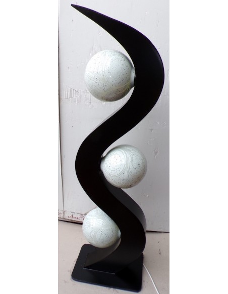 Lampada piantana cm 36x25x125h in legno mdf nero con 3 sfere dipinte aborigena n2