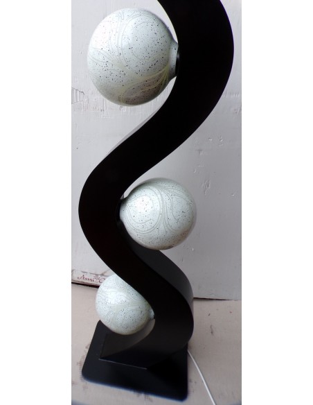 Lampada piantana cm 36x25x125h in legno mdf nero con 3 sfere dipinte aborigena n2
