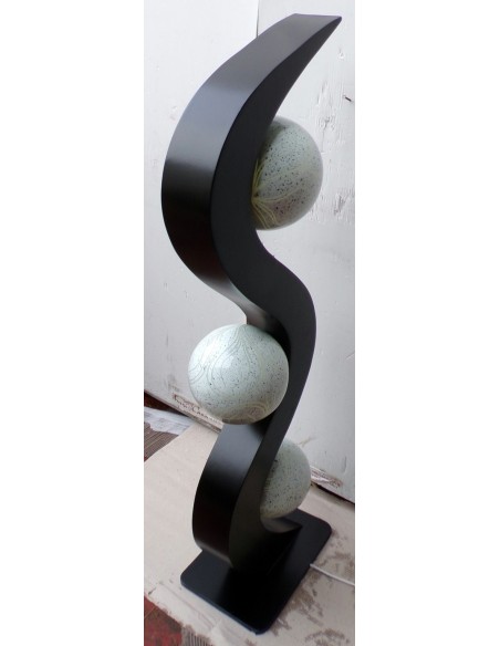 Lampada piantana cm 36x25x125h in legno mdf nero con 3 sfere dipinte aborigena n2