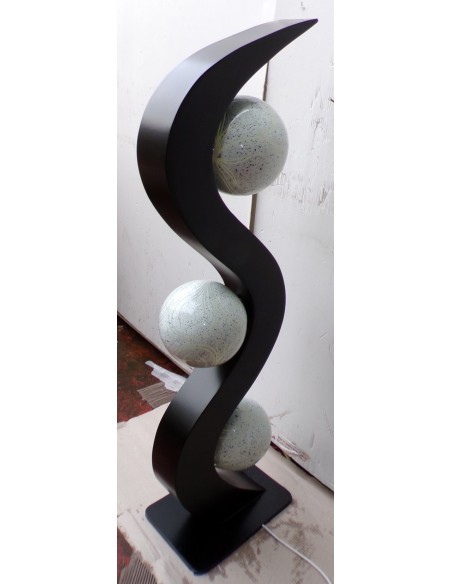 Lampada piantana cm 36x25x125h in legno mdf nero con 3 sfere dipinte aborigena n2